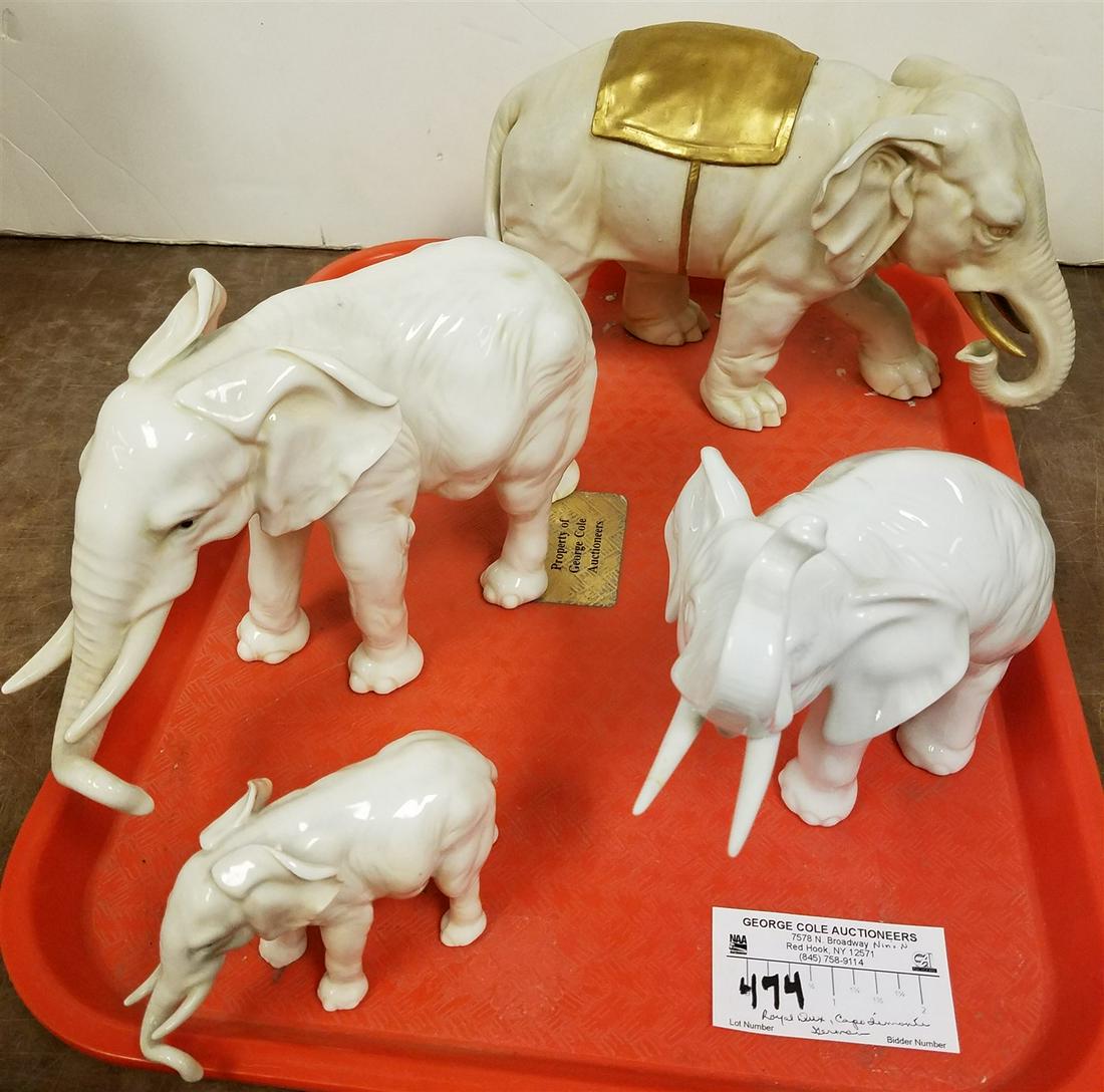 TRAY PORCELAIN ELEPHANT FIGURINES ROYAL DUX 6 1/4"H X 9"L CAPODIMONTE 6 1/2"H X 10 1/2"L, GERMAN 6 (1 of 6)