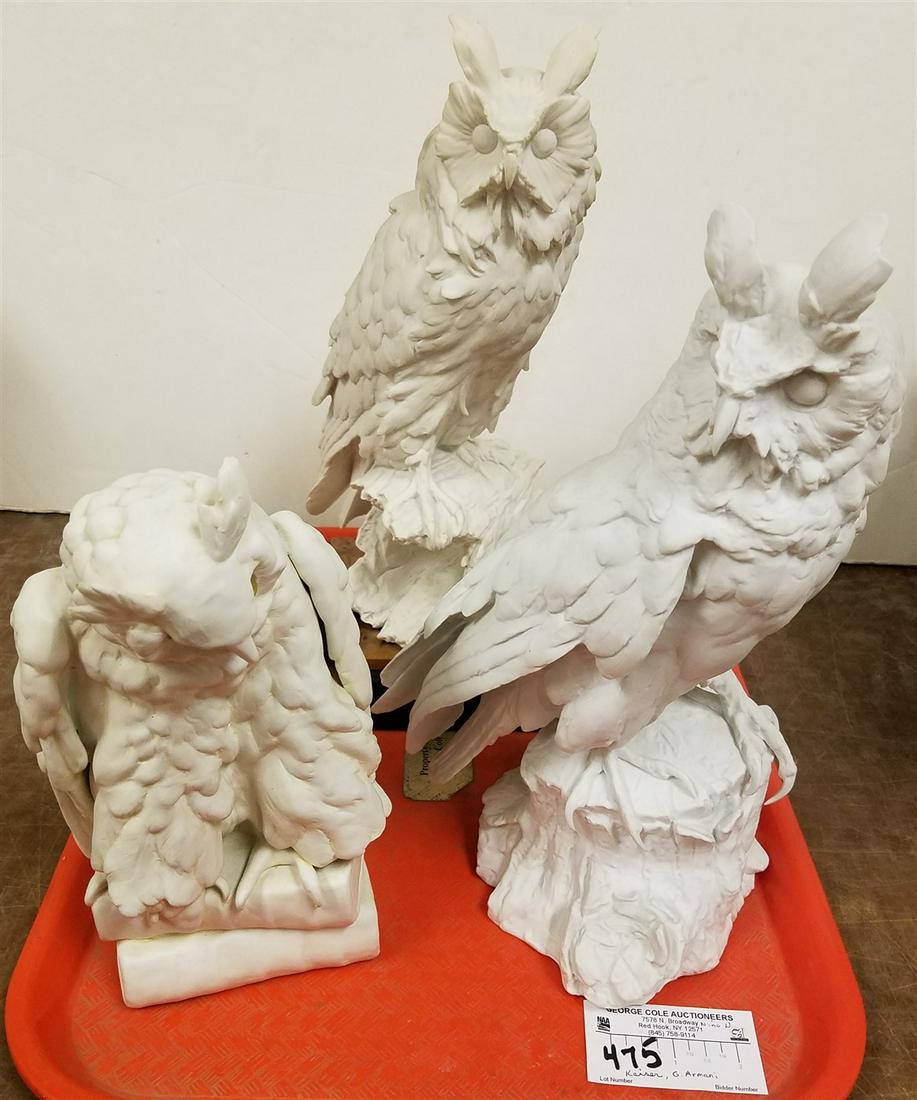TRAY OWL FIGURINES KAISER BISQUE 812/2000 13" G. ARMANI 14 1/2" AND BISQUE 10 1/2" (1 of 6)