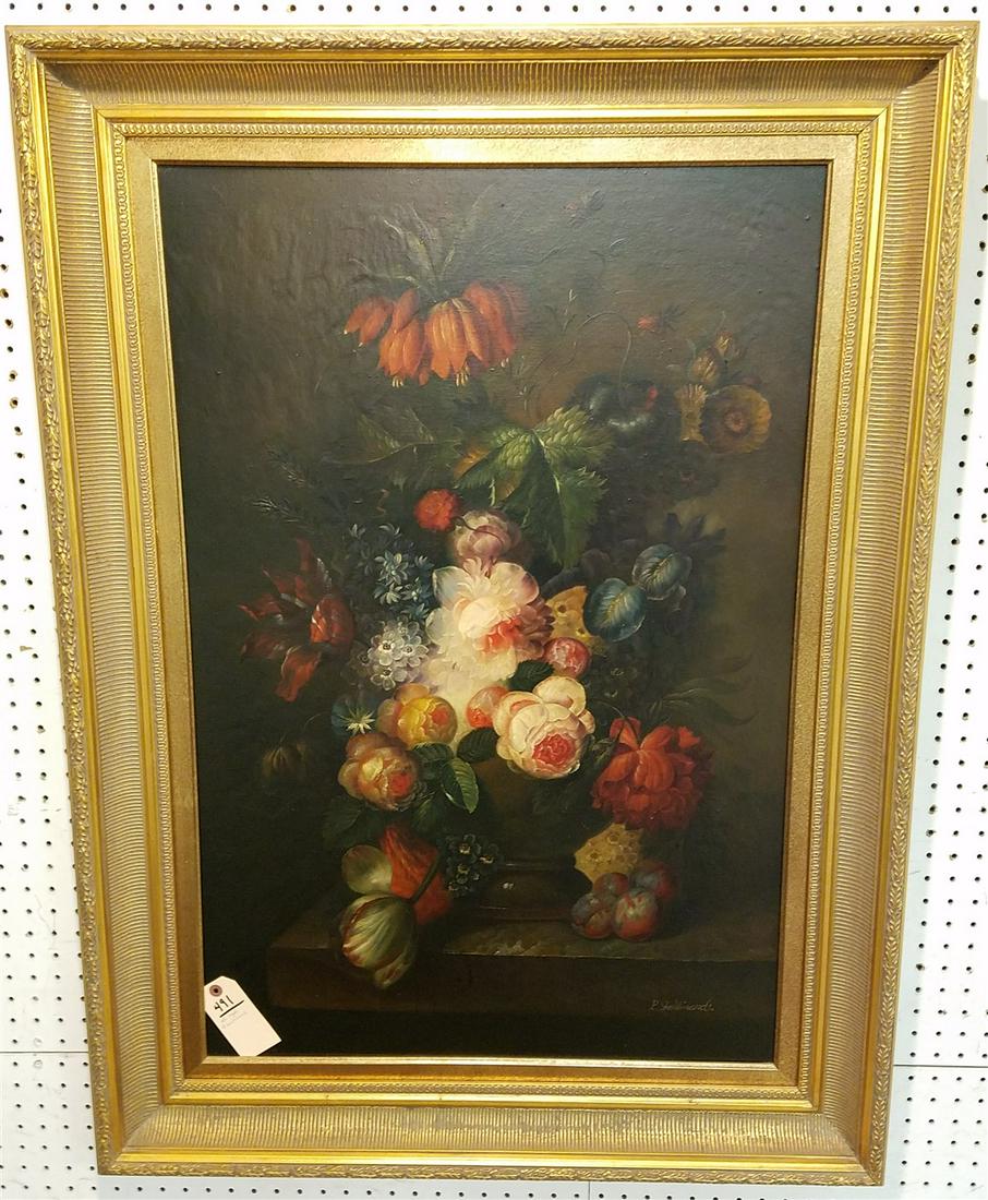 FRAMED O/C FLORAL STILL LIFE SGND P. GALLINARD 37" X 25" (1 of 3)