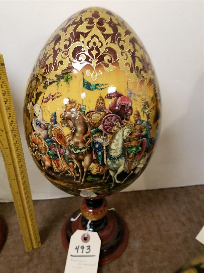 RUSSIAN LACQUERED WOOD EGG AND STAND 14 1/2" (1 of 7)