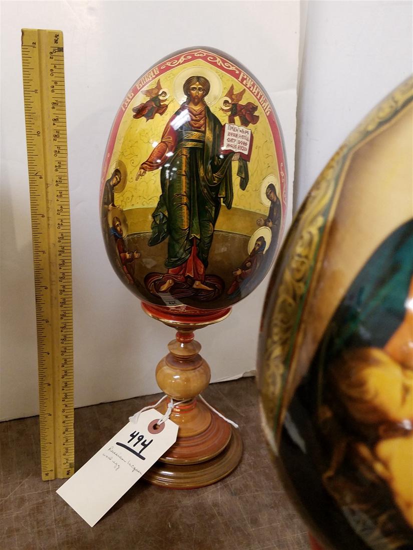 RUSSIAN LACQUERED WOOD EGG AND STAND 12 1/2" (1 of 6)