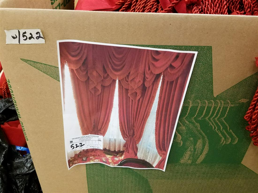 LOT 7 PR DRAPES 2'6"W X 10'4"L W/ VALENCES SWAGS AND JABOTS, CURTAIN TIES (1 of 5)