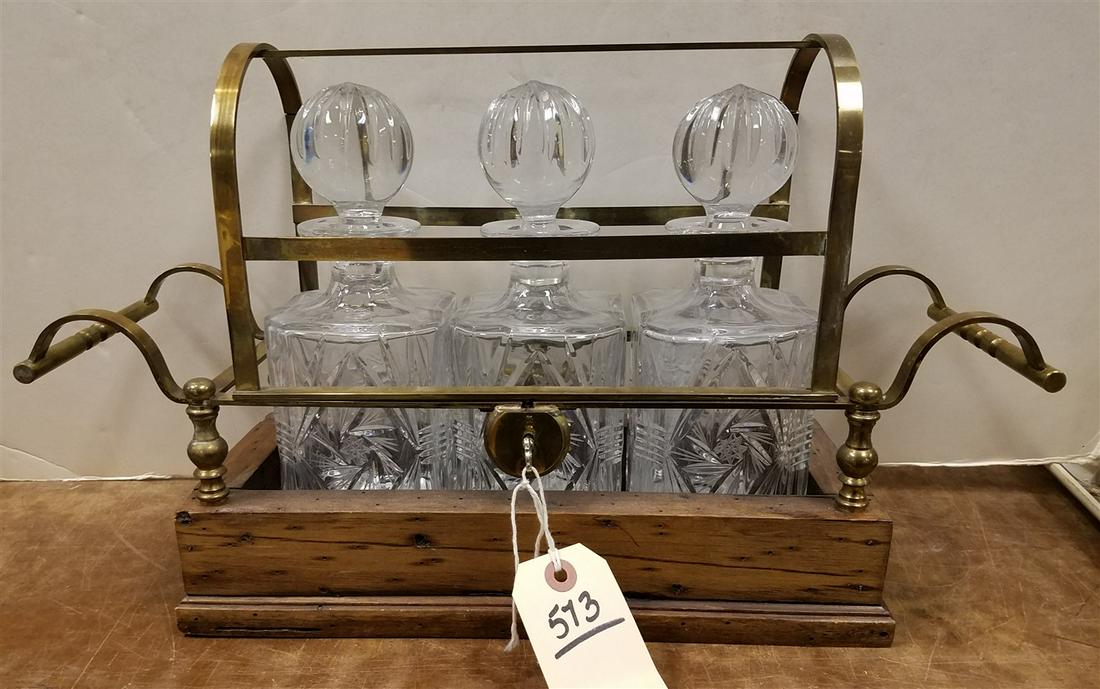 CADDY W/ 3 DECANTERS 11"H X 18"W X 6"D (1 of 3)