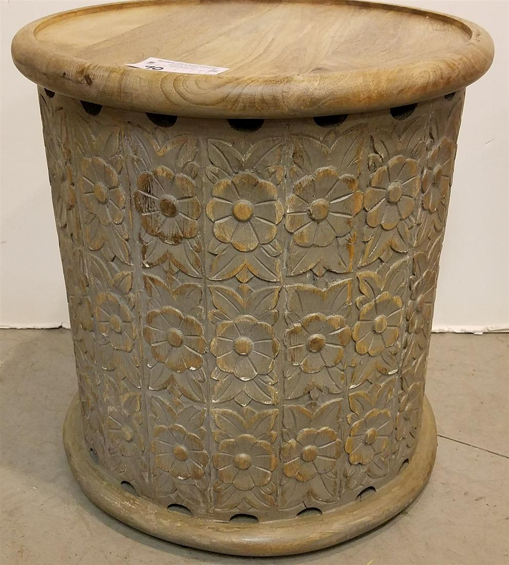 INDIAN CARVED WOOD STOOL OR SIDE STAND 18 1/2"H X 17" DIAM (1 of 4)