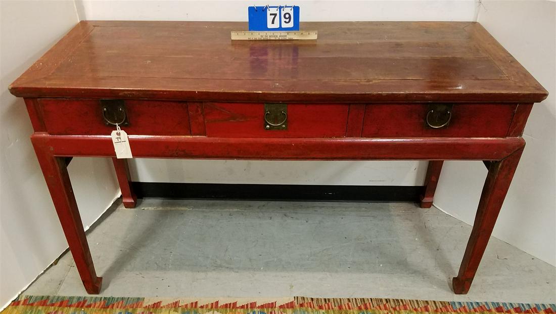 CHINESE RED LACQUER 3 DRAWER ALTAR TABLE 35"H X 61"W X 25"D (1 of 4)