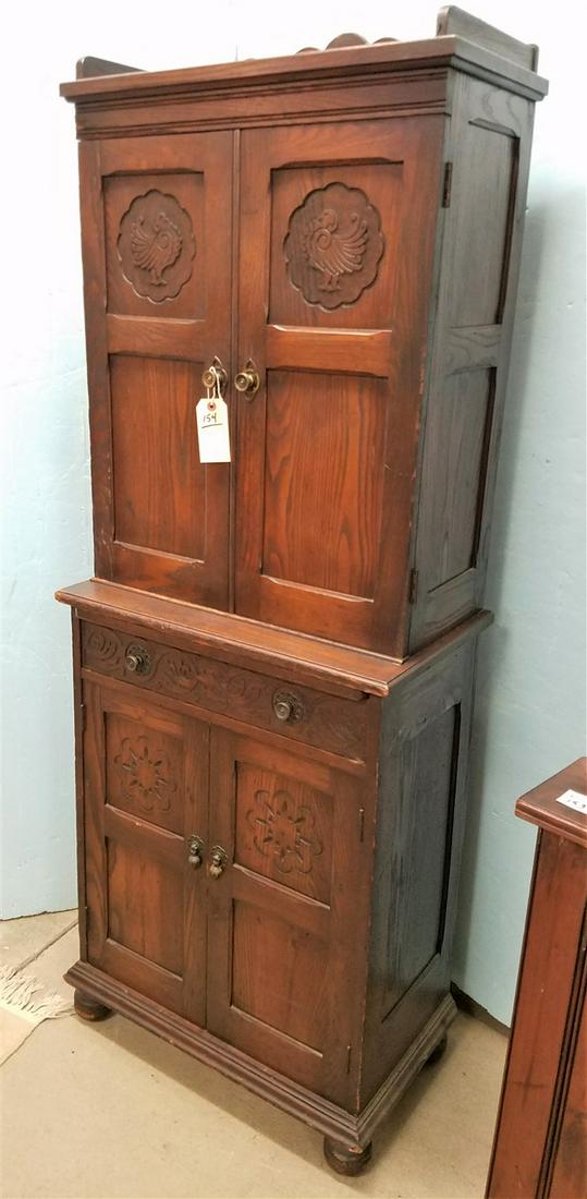 ARTS AND CRAFTS OAK 4 DOOR/1 DRAWER BAR CABINET 69 1/2"H X 25 3/4"W X 15"D: ARTS AND CRAFTS OAK 4 DOOR/1 DRAWER BAR CABINET 69 1/2"H X 25 3/4"W X 15"D