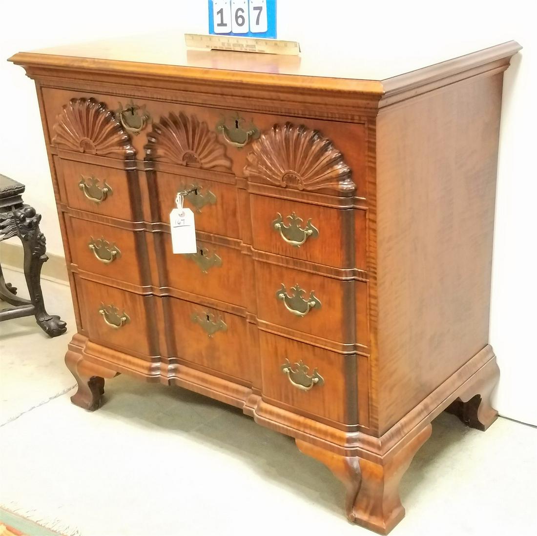 ELDRED WHEELER TIGER MAPLE 4 DRAWER BLOCK FRONT CHEST 35"H X 38"W X 20 1/2"D (1 of 5)