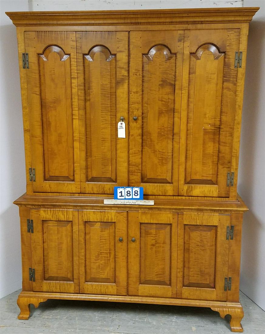 ELDRED WHEELER 2 PART TIGER MAPLE 4 DOOR CABINET 75"H X 56"W X 21 3/4"D (1 of 3)
