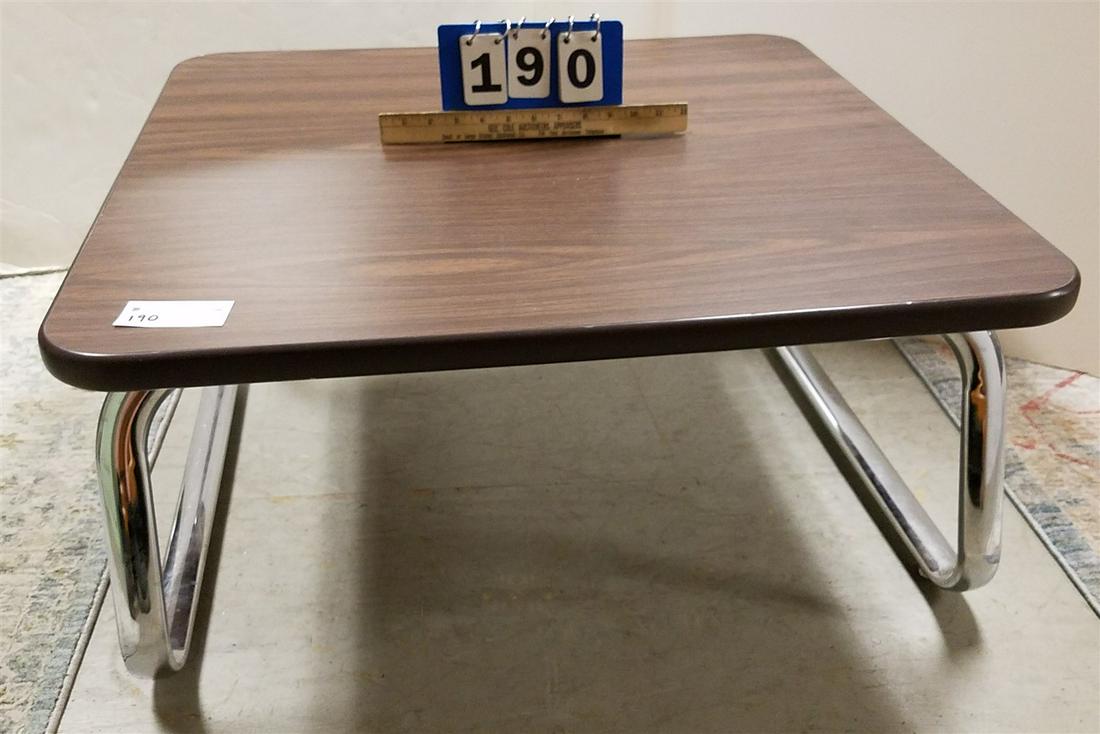 CHROME BASE FORMICA TOP COFFEE TABLE 15"H X 30"SQ (1 of 4)