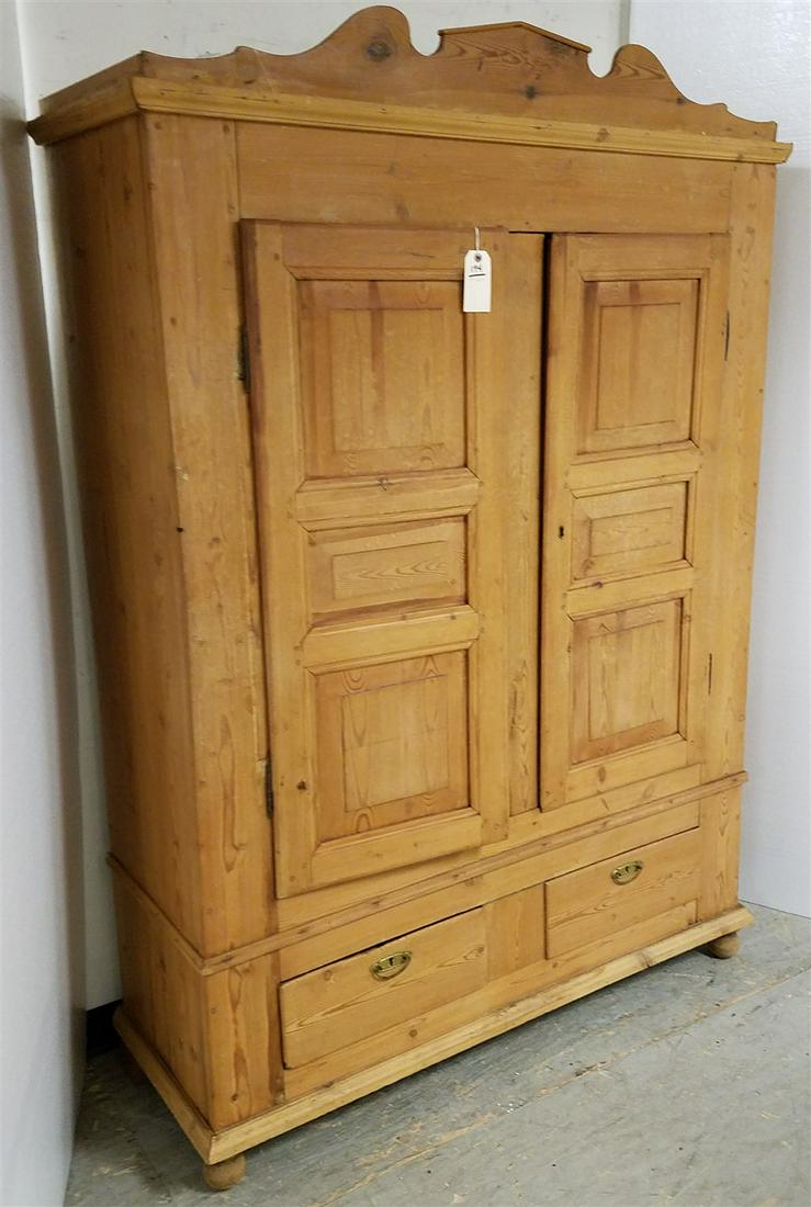19TH C PINE 2 DOOR OVER 2 DRAWER CUPBOARD 6'5"H X 54"W X 19 1/2"D (1 of 3)