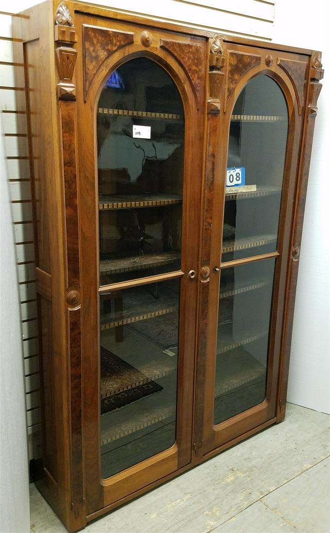 VICT WALNUT 2 DOOR BOOKCASE 70 1/2"H X 48 1/2"W X 12 1/2"D (1 of 5)