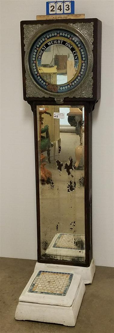 PEERLESS HONEST COIN OPERATED SCALE OAK FRAME 69 1/2"H X 19 1/2"W X 27"D (1 of 7)
