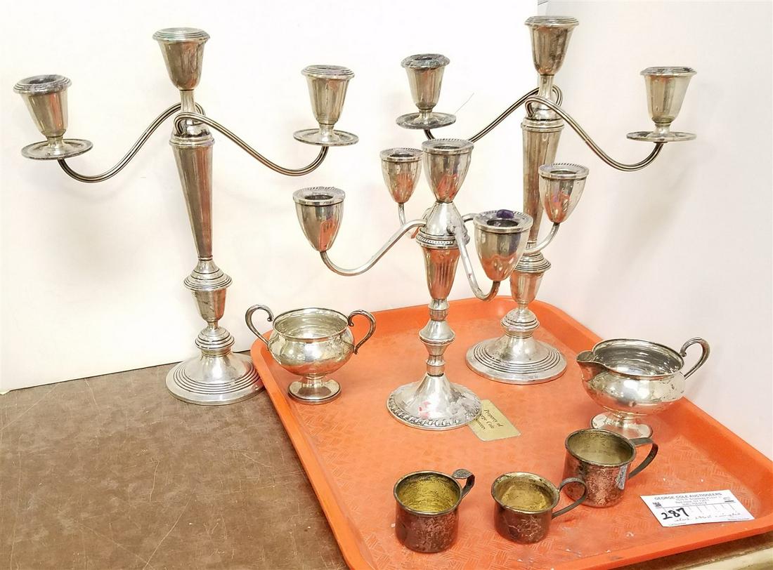 TRAY STERL 2.93 OZT AND WEIGHTED STERL 3 CANDELABRA AND CREAMER AND SUGAR (1 of 3)