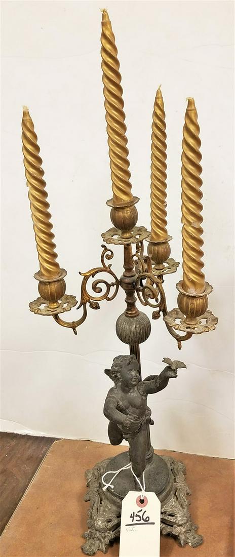 VICT WHITE METAL FIGURAL CANDELABRA 17": VICT WHITE METAL FIGURAL CANDELABRA 17"
