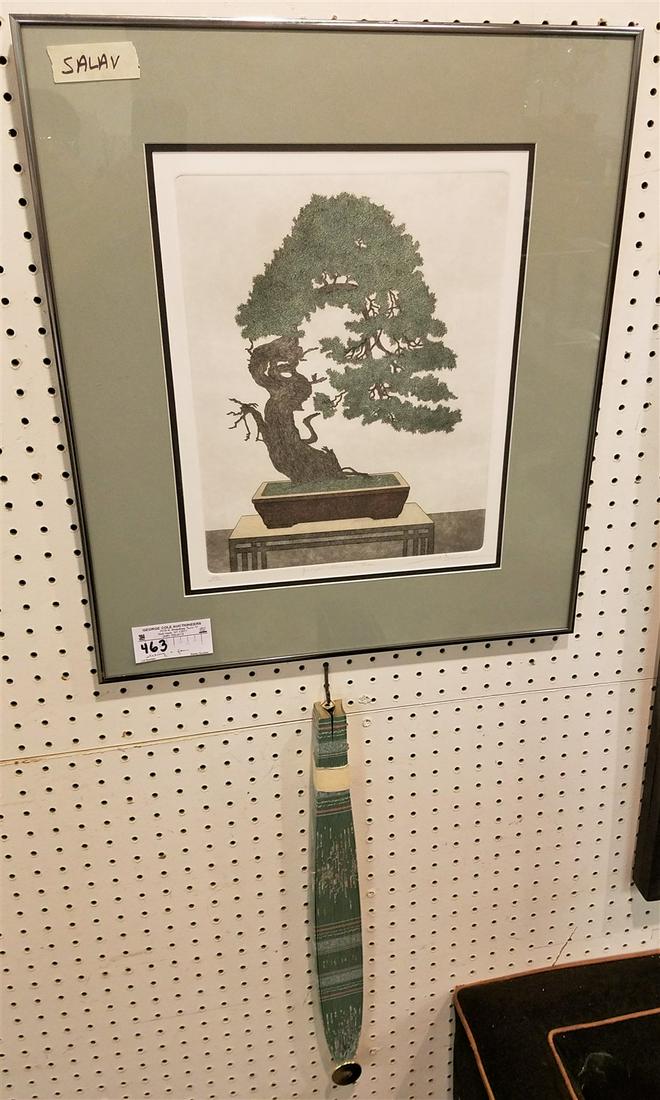 FRAMED ETCHING JUNIPER BONSAI TREE SGND (1 of 2)