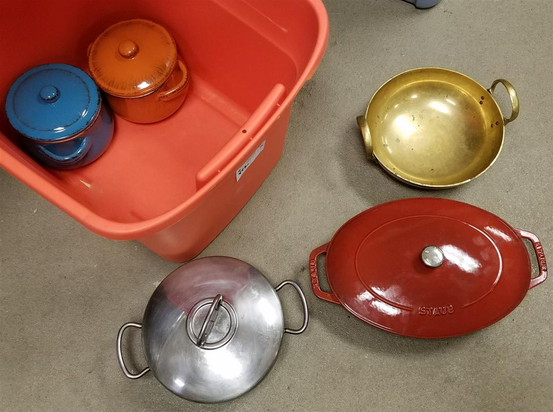 TUB STAUB ENAMEL CAST IRON COVERED POT BRONZE DOUBLE HANDLED BOWL ETC (1 of 4)