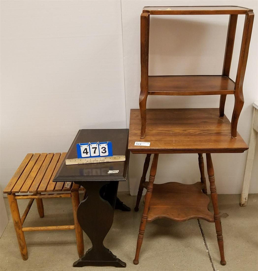 LOT FURN- OAK 2 TIER STAND 29 1/2"H X 22" SQ, MAHOG 2 TIER STAND 22 1/2'H X 18"W X 12"D, MAHOGSTAND (1 of 2)