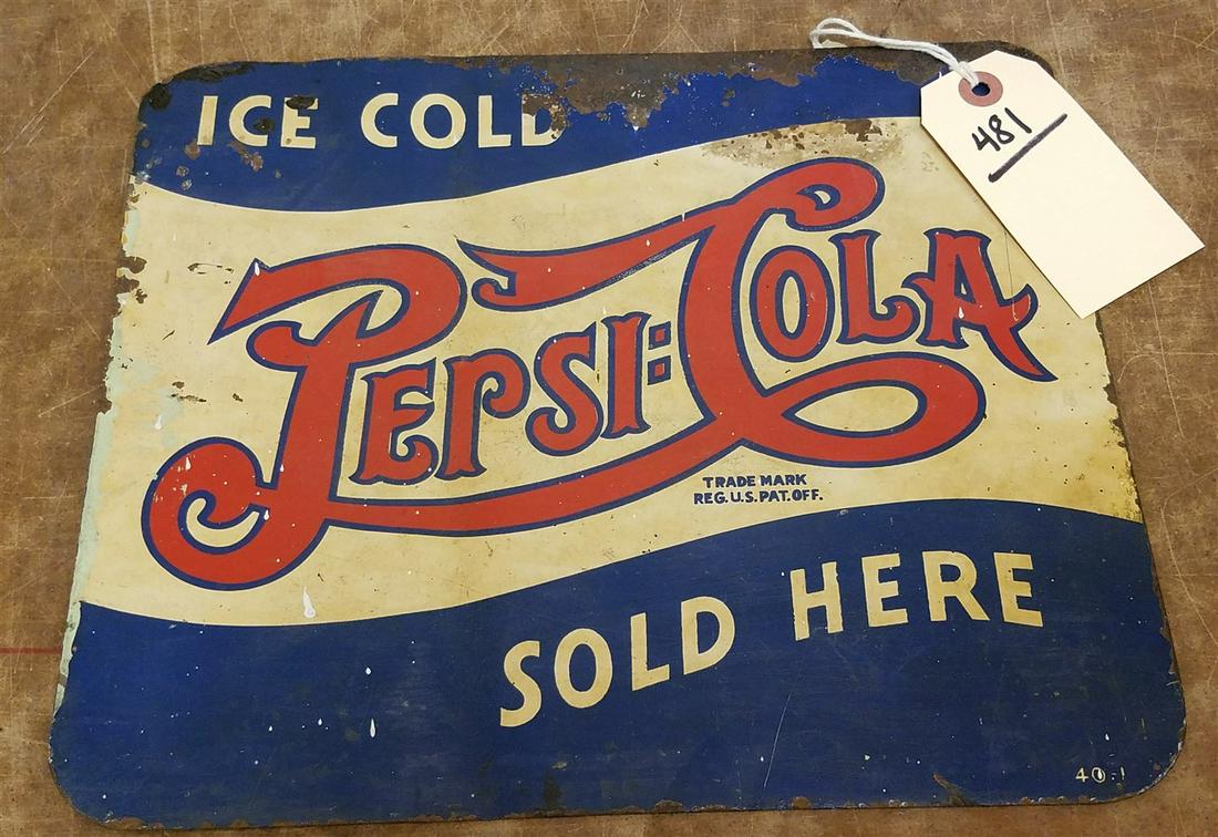 VINTAGE ENAMELED TIN PEPSI-COLA SIGN 10" X 12" (1 of 2)