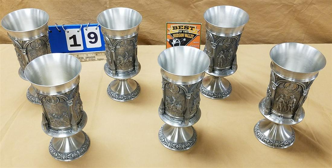 TRAY 6 SKS ZINN GERMANY PEWTER GOBLETS 8" (1 of 9)