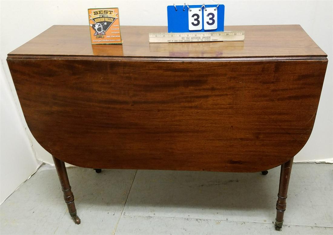 19THc SHERATON MAGH. DROP LEAF PEMBROKE TABLE 27 1/2"H X 3'W X 14 1/2"D (1 of 5)