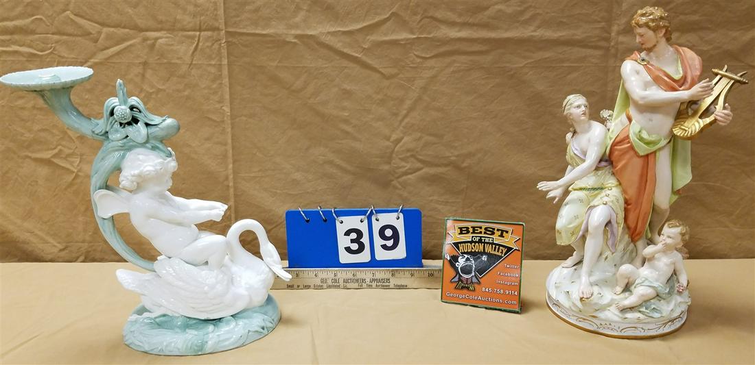 TRAY 19THc KPM GROUP 14" (2 HANDS REPAIRED) & REPAIRED PORCELAIN PUTI ON SWAN 12" (1 of 11)