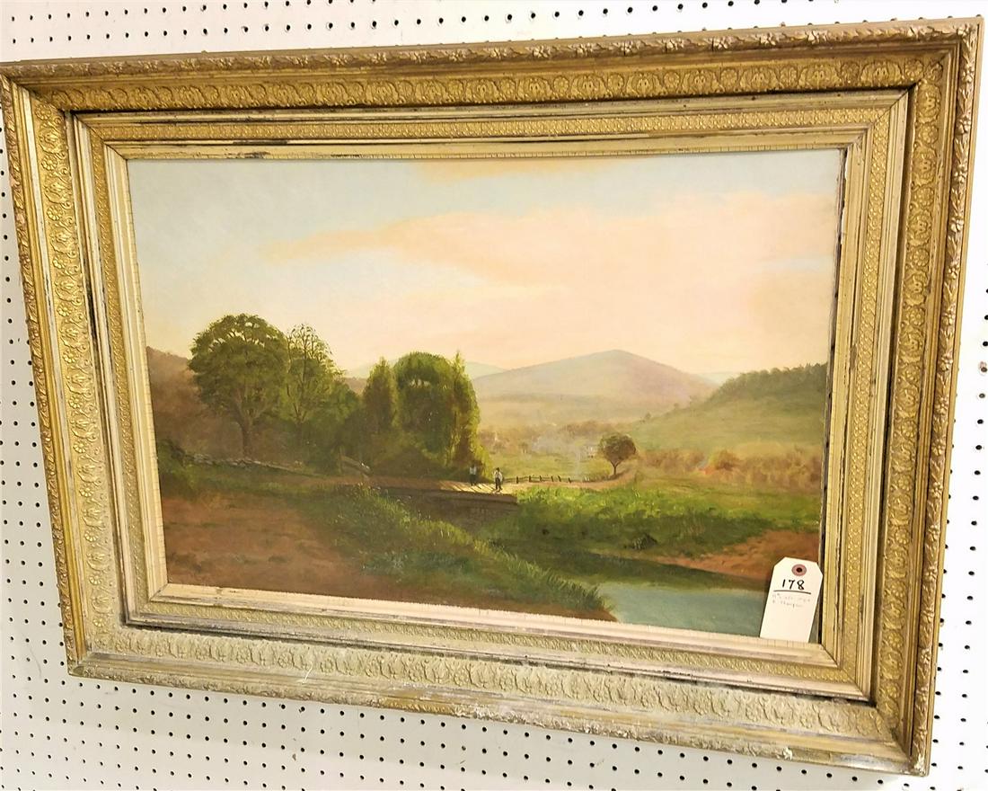FRAMED 19THc O/C LANDSCAPE SGND B. THOMPSON 20" X 31" (1 of 2)