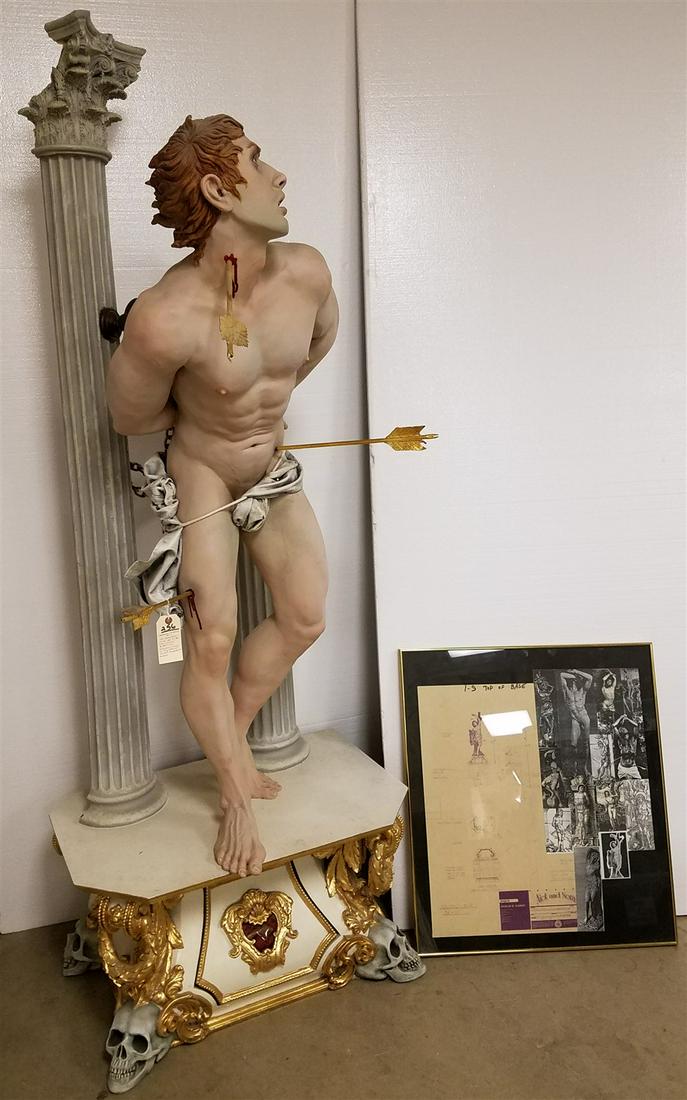 COSTUME ARMOUR INC STATUE OF ST SABASTIAN W/ TITANIUM ARROW HANDLE WHICH RELEASES HIDDEN COMPARTMENT (1 of 9)