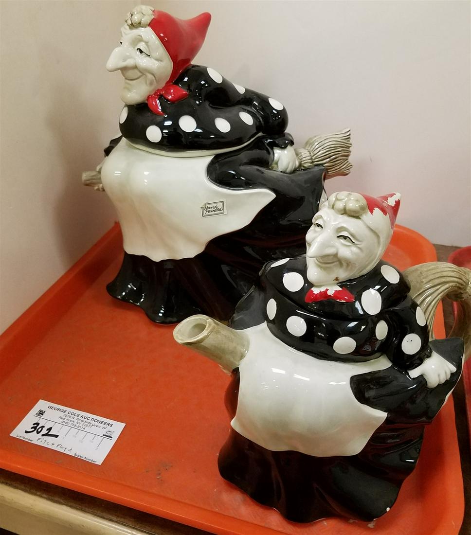 TRAY FITZ & FLOYD- WITCH COOKIE JAR 10 1/2"H X 6 1/2" W X 10"D & TEAPOT 8"H X 5 1/2"W X 9 1/2"D (1 of 7)