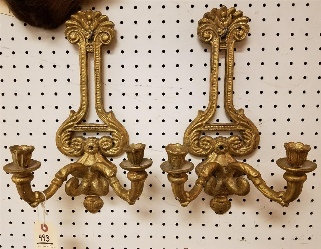 PR GILT CAST IRON SCONCES 14"H X 9"W (1 of 7)