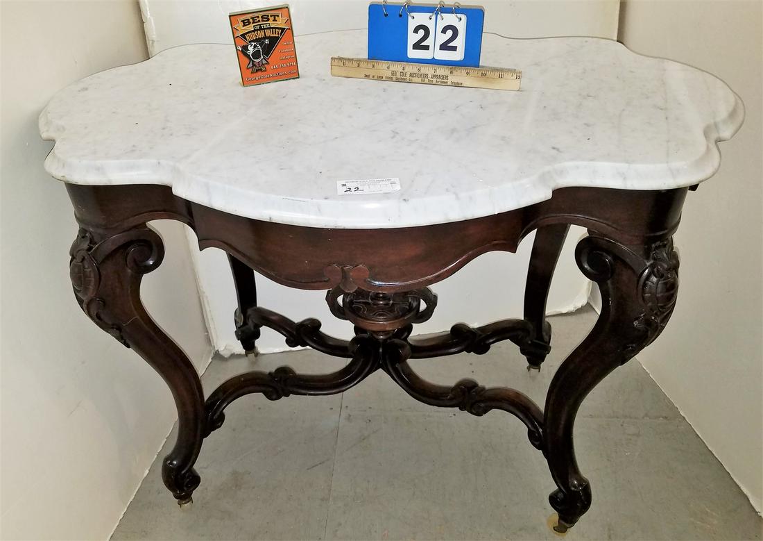 VICT WALNUT MARBLE TOP CENTER TABLE (MARBLE REPAIRED) 29 1/2"H X 41 1/2"W X 30"D (1 of 6)