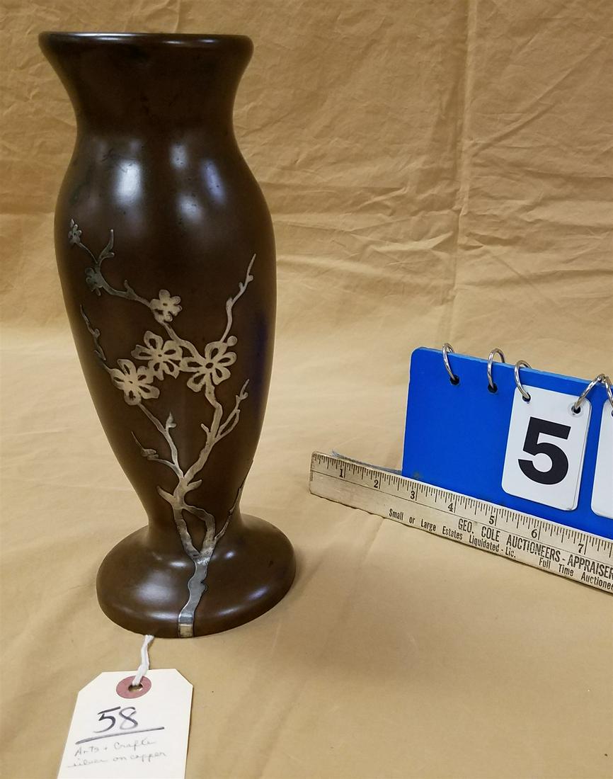 ARTS AND CRAFTS SILVER ON COPPER VASE 10 1/4" (1 of 2)