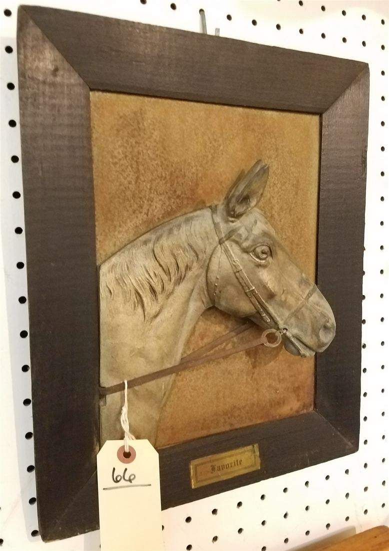 FRAMED METAL HIGH RELIEF HORSE "FAVORITE" 14 1/2" X 12" (1 of 2)