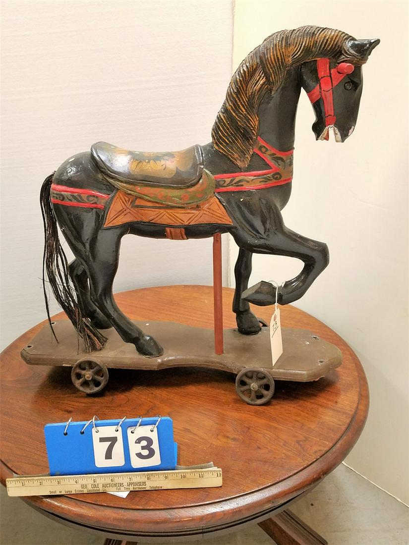 WOODEN PULL TOY HORSE 24"H X 23"L X 6 1/2"W (1 of 1)