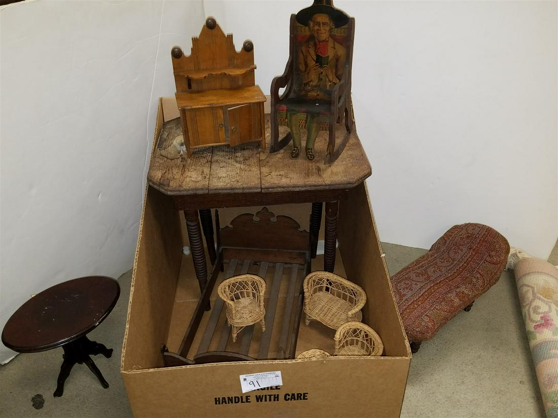 BX DOLL FURN VICT WALNUT BED H.W. EASTMAN'S PATENT 1865, CHESTNUT SERVER, PATENT CHAIR W/ LITHO OF (1 of 3)