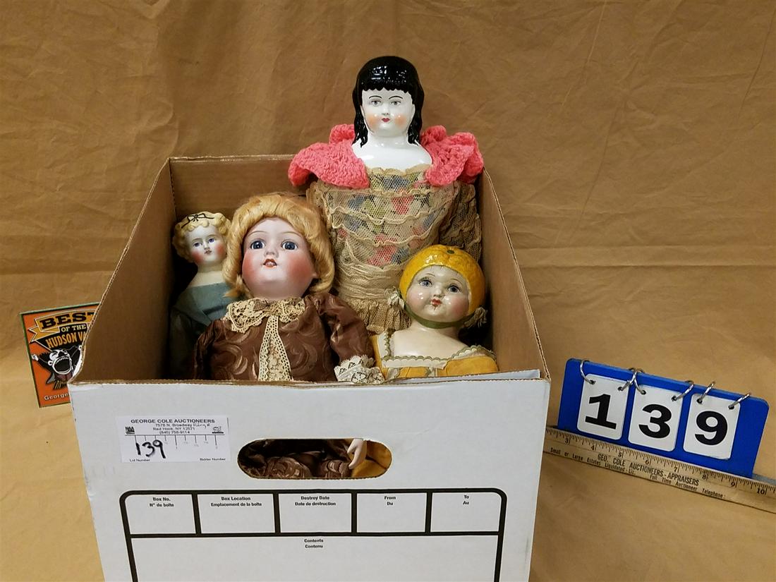 BX 4 DOLLS 14"COMPOSITE HEAD W/ ORANGE PEEL HAT 1924 L.A & S., CHINA HEAD 14", CHINA HEAD 20", JAPAN (1 of 4)