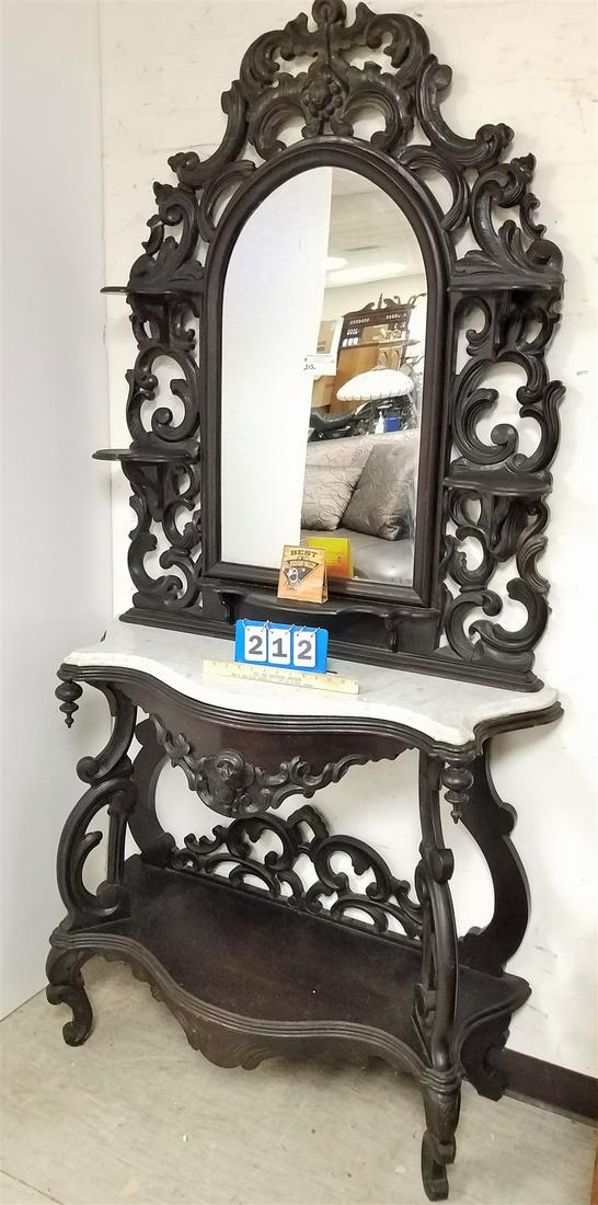 VICT C1860 WALNUT MARBLE TOP 1 DRAWER HALL STAND 6'8 1/2"H X 40"W X 14"D (1 of 5)