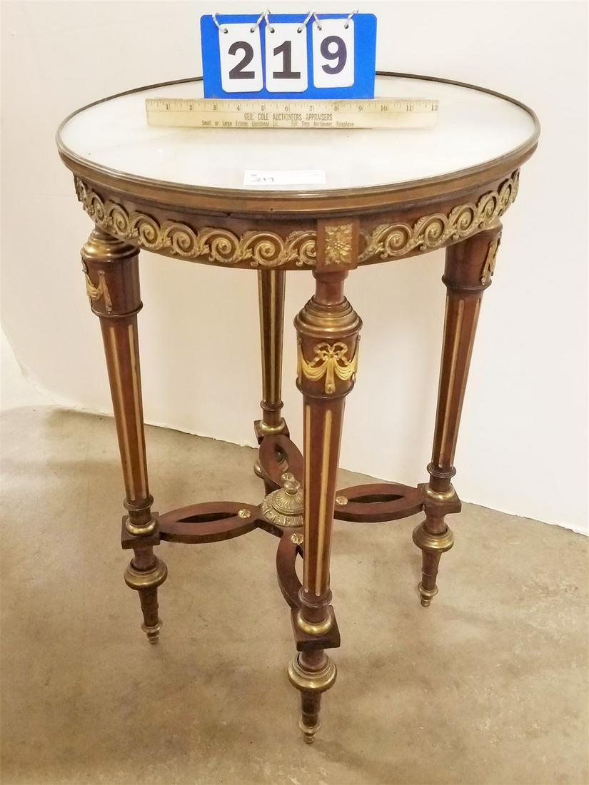 C1890 FRENCH ALABASTER TOP ORMOLU MOUNTED STAND 30"H X 20" DIA (1 of 4)