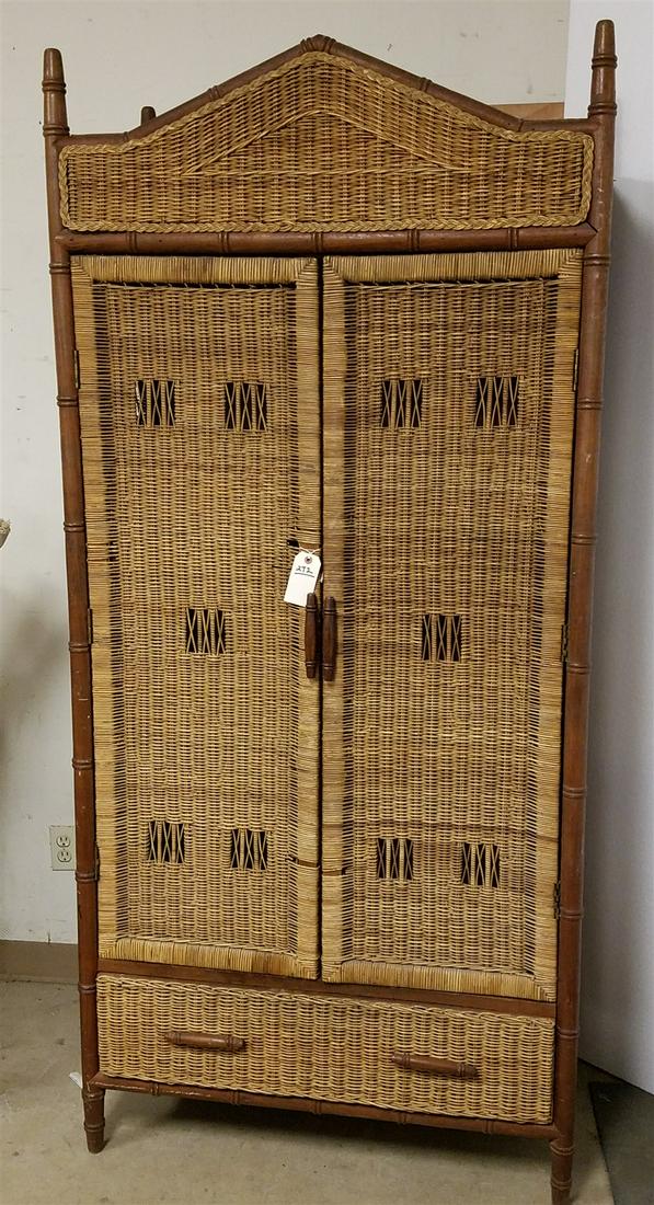 FAUX BAMBOO AND WICKER 2 DOOR/1 DRAWER ARMOIRE (1 of 3)