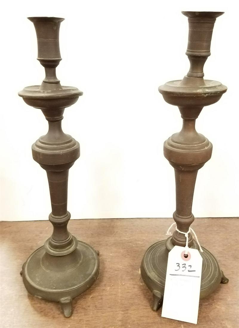PR 18TH C BRASS CANDLESTICKS 15 1/2" (1 of 2)