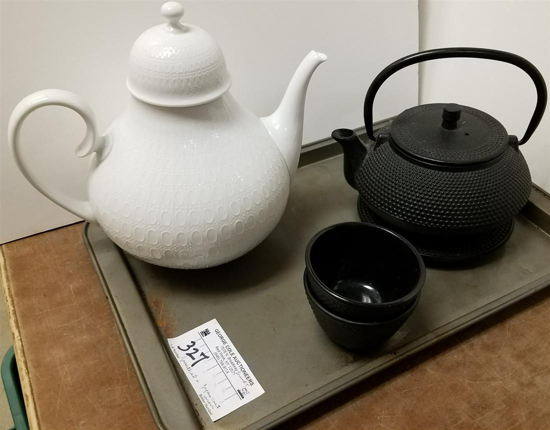 TRAY ROSENTHAL CLASSIC ROSE TEA POT AND CAST IRON JAPAN TEA POT AND CUPS (1 of 4)
