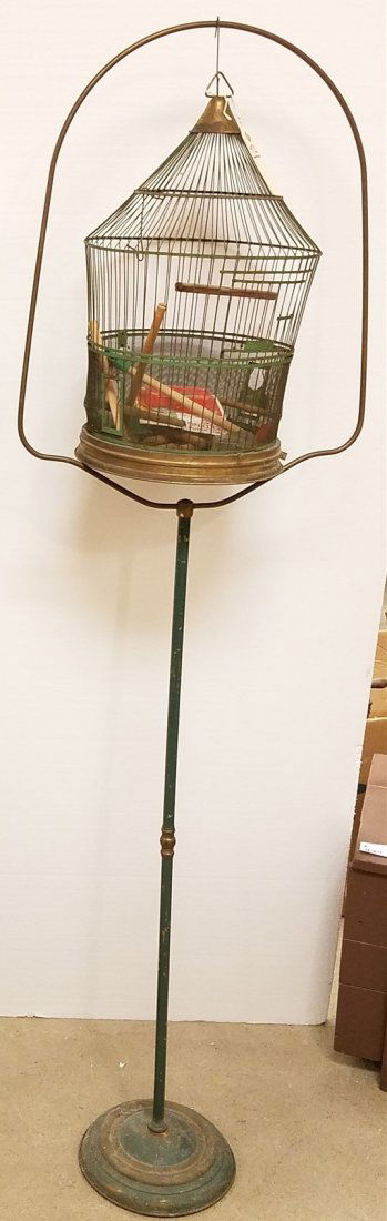 BRASS BIRD CAGE ON STAND 67" (1 of 4)