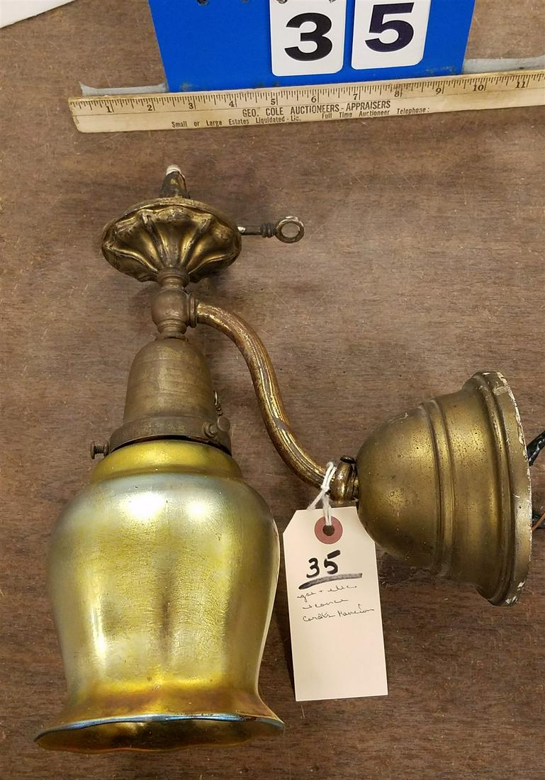 BRASS GAS AND ELEC SCONCE W/ ART GLASS SHADE CORDTS MANSION (1 of 3)