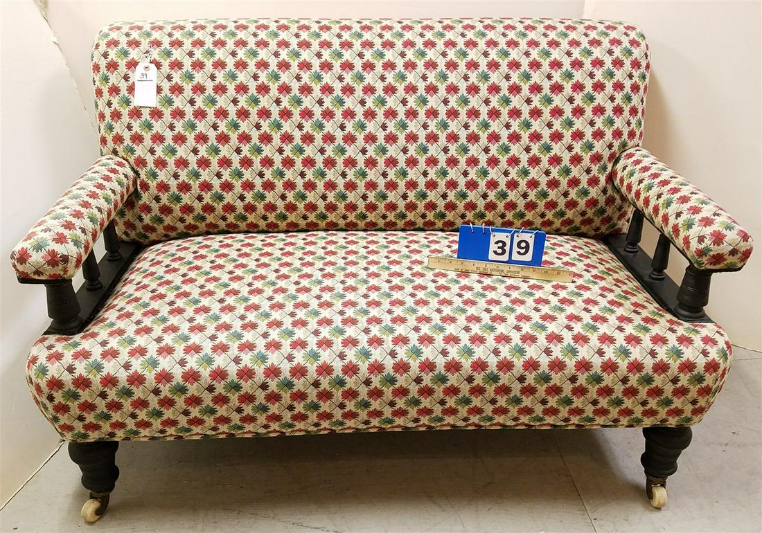 ENGLISH EASTLAKE SETTEE 35"H X 53"WCOVERED IN TAPESTRY FABRIC CORDTS MANSION (1 of 3)