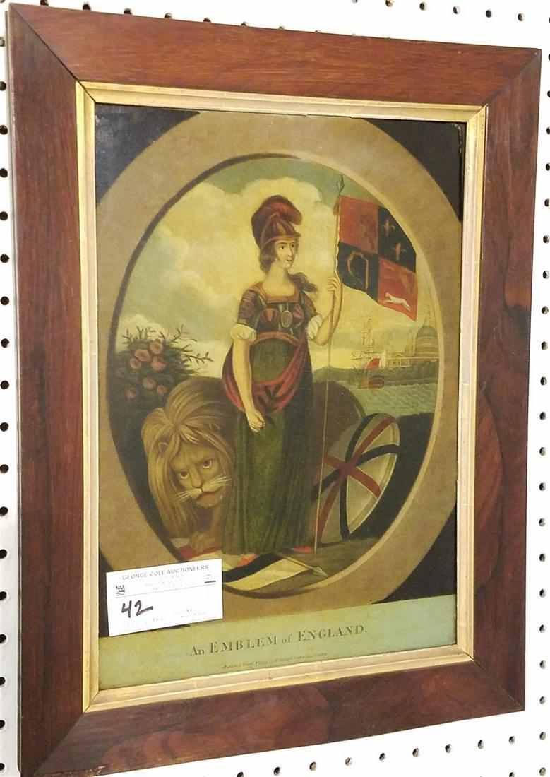 FRAMED 1799 LITHO AN EMBLEM OF ENGLAND 14 3/4" X 10 3/4" CORDTS MANSION (1 of 9)