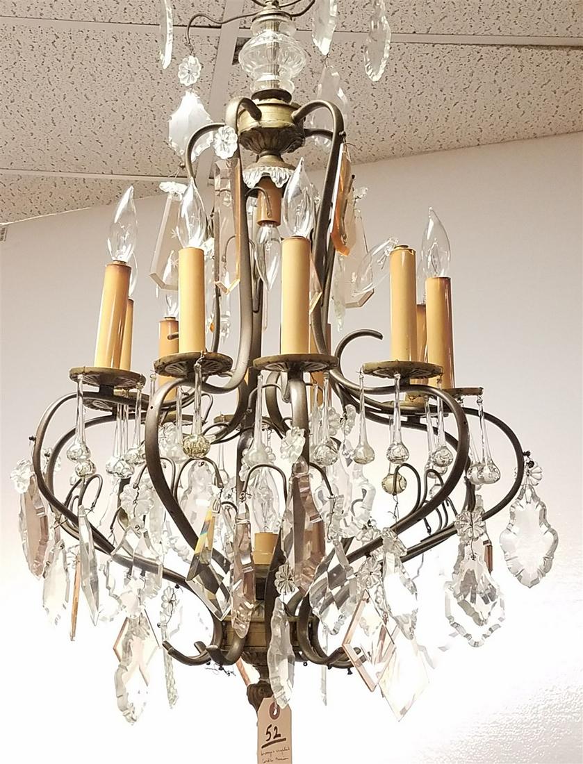 BRONZE AND CRYSTAL CHANDELIER 30"H X 18" DIAM CORDTS MANSION (1 of 3)
