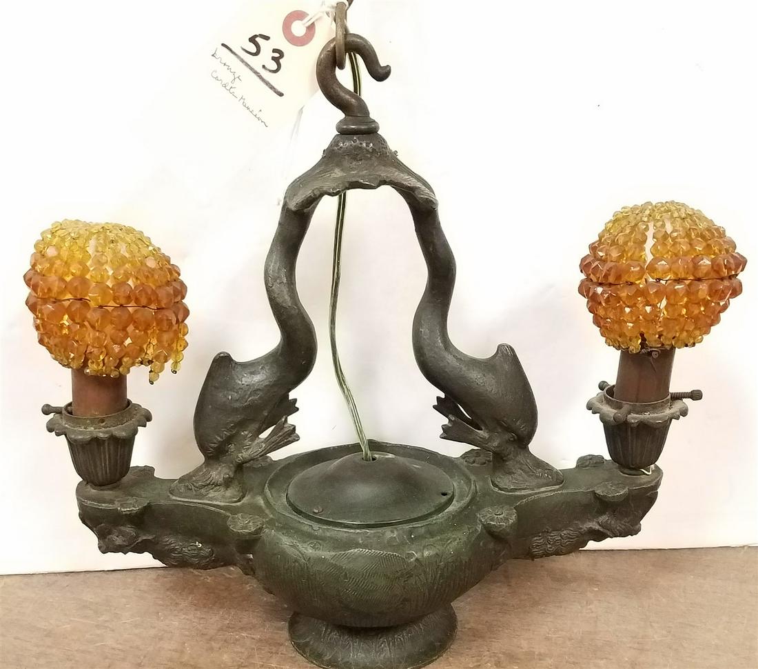 CAST BRONZE HANGING LAMP W/ DOLPHIN SUPPORTS 12"H X 12 1/2"W CORDTS MANSION (1 of 2)