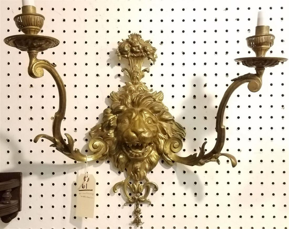 PR CAST BRONZE LION SCONCES 17 1/2"H X 19 1/2"W CORDTS MANSION (1 of 4)