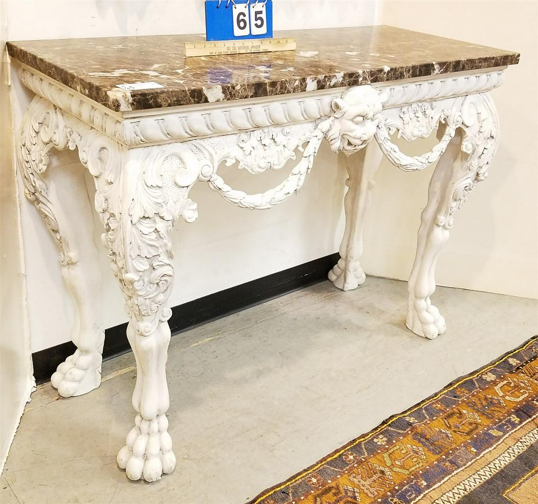 20TH C CARVED MARBLE TOP CONSOLE TABLE 35"H X 45 3/4"W X 19"D CORDTS MANSION (1 of 5)