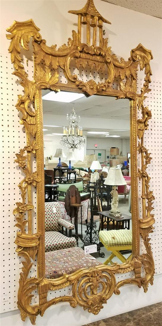 GILTWOOD CHINESE CHIPPENDALE STYLE FRAMED MIRROR 65"H X 34" (1 of 4)