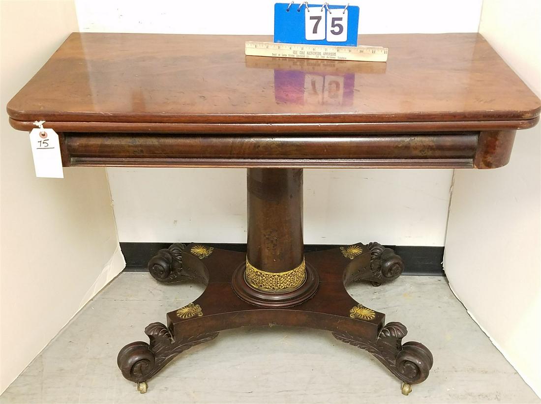 EMPIRE MAHOG GAME TABLE W/ ORMOLU MLUNTS 29 1/2"H X 37 3/4"W X 18 1/2"D CORDTS MANSION (1 of 4)